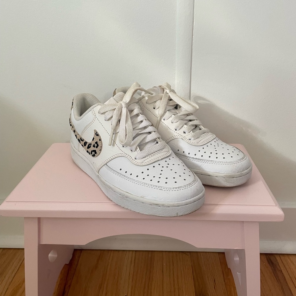 Nike Women's White and Leopard Accent Sneakers - Picture 2 of 2